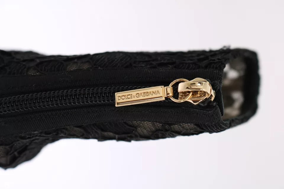 Dolce & Gabbana Schwarz Kristall Spitze Booties Stilettos Schuhe