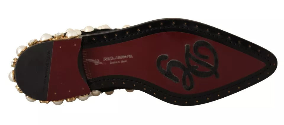 Dolce & Gabbana Schwarze Schnürschuhe mit Juwelen Formal Flats