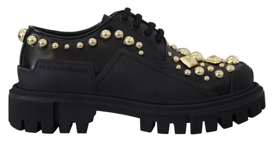 Dolce & Gabbana Schwarze Leder Trekking Derby verschönerte Schuhe