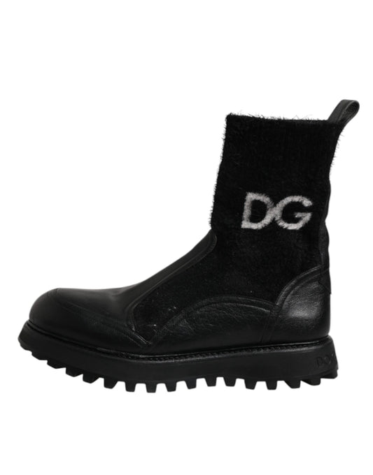 Dolce & Gabbana Schwarz DG Logo Horse Sock Ankle Boots Schuhe
