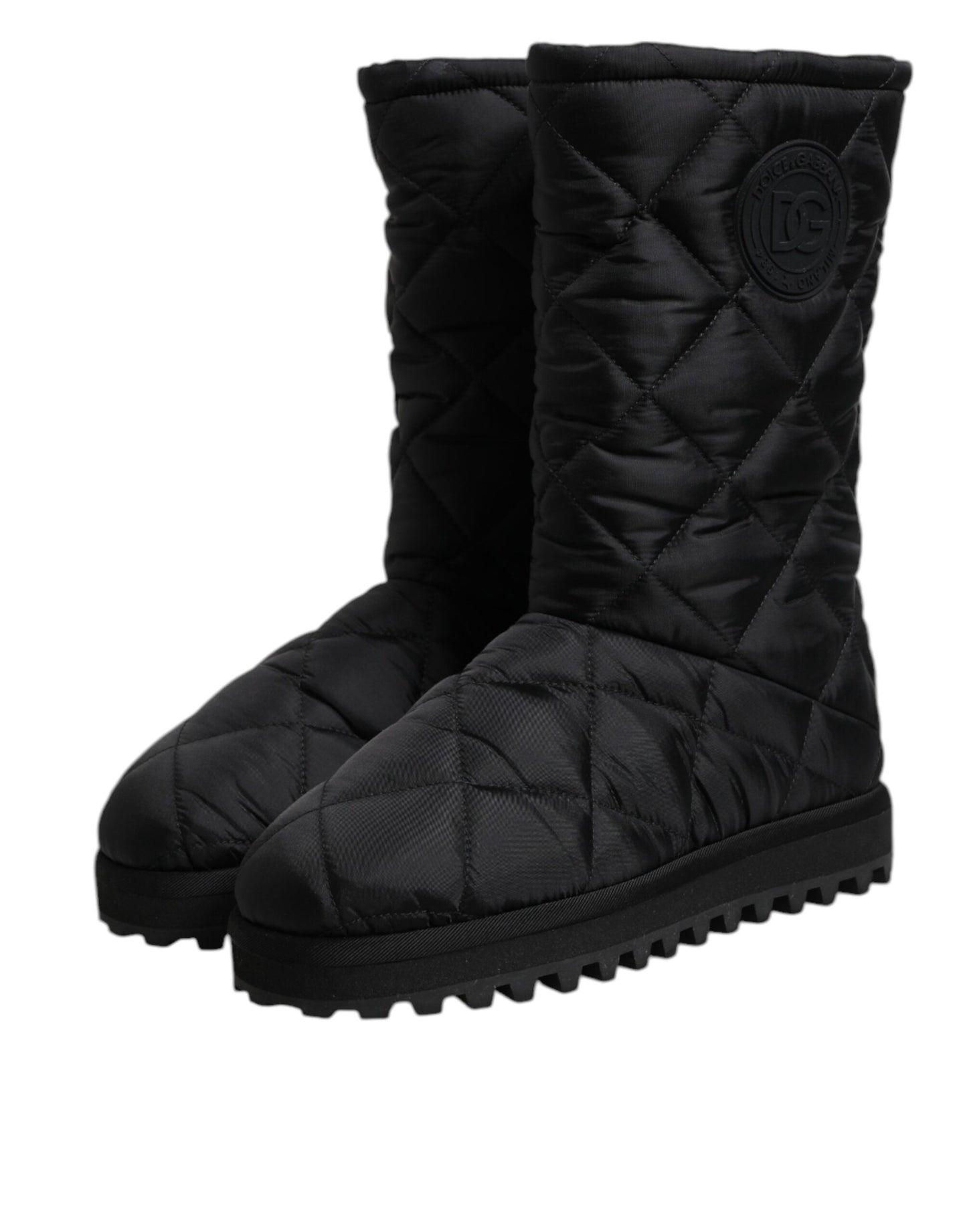Dolce & Gabbana Schwarze Polyester gepolsterte Mid Calf Stiefel Winterschuhe