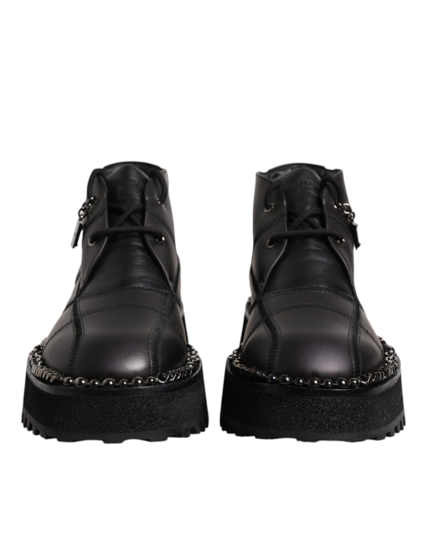 Dolce & Gabbana Schwarze Leder Schnürstiefeletten Schuhe