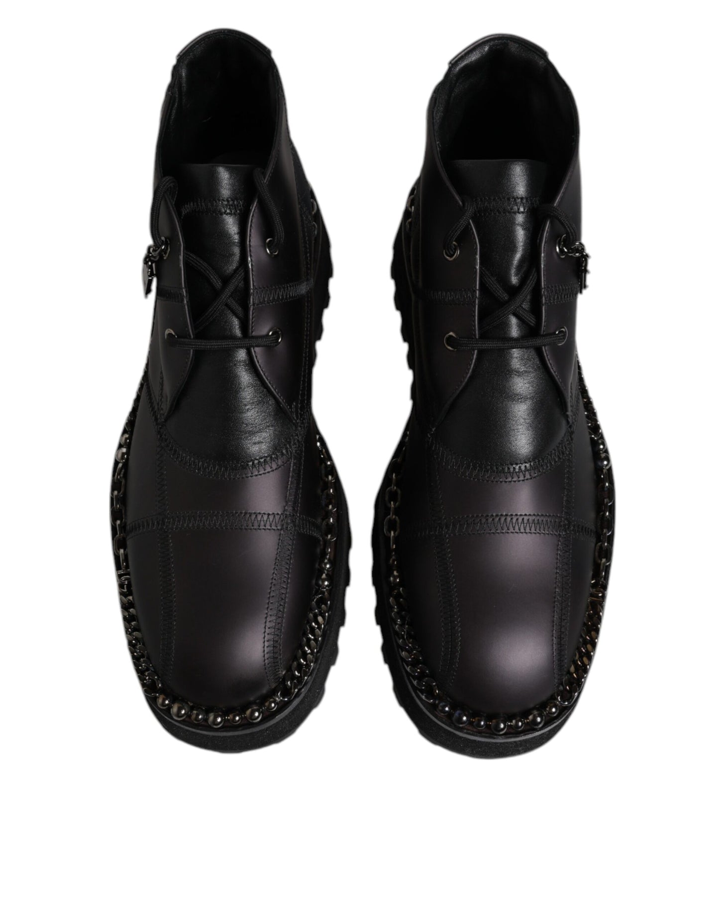 Dolce & Gabbana Schwarze Leder Schnürstiefeletten Schuhe