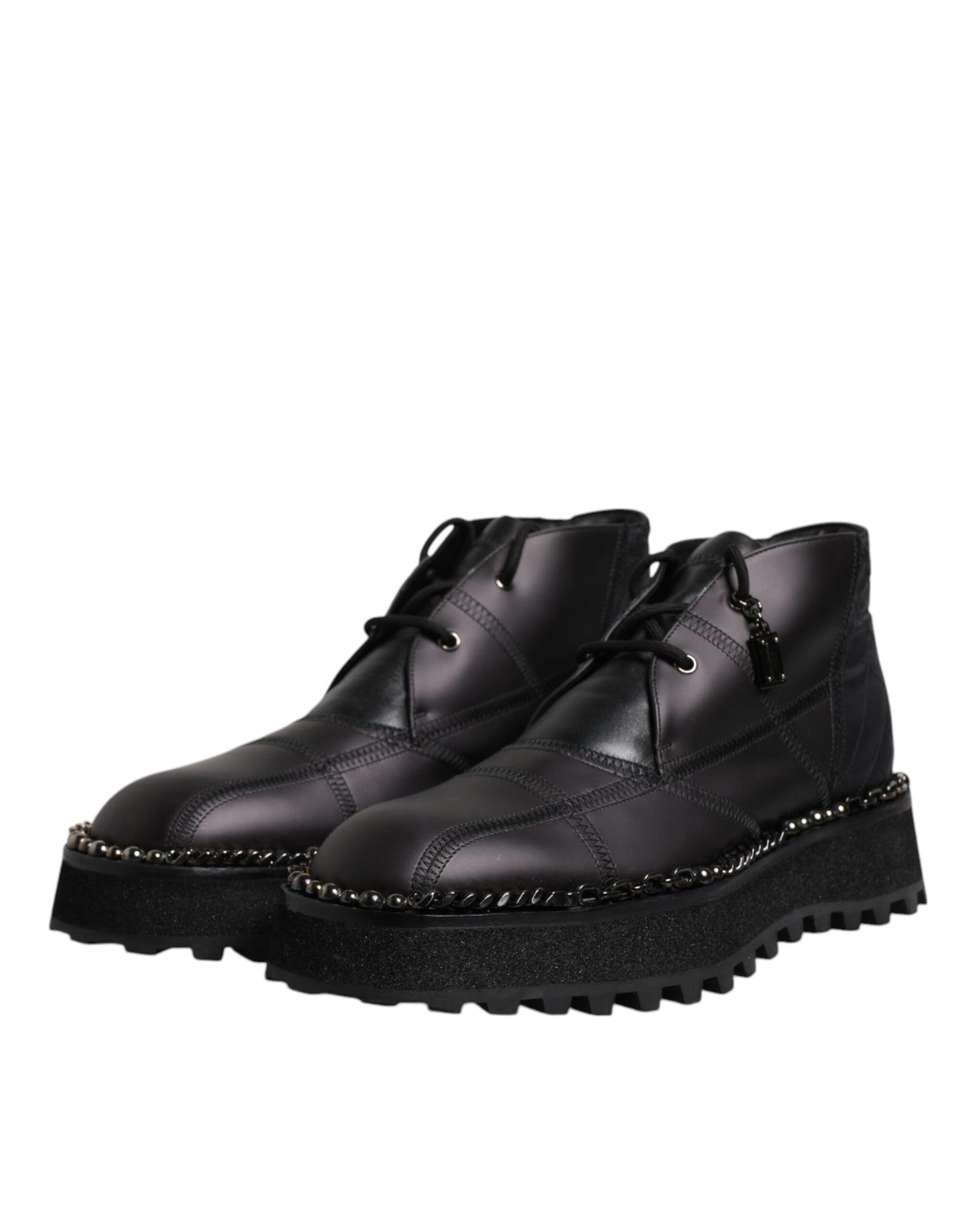 Dolce & Gabbana Schwarze Leder Schnürstiefeletten Schuhe
