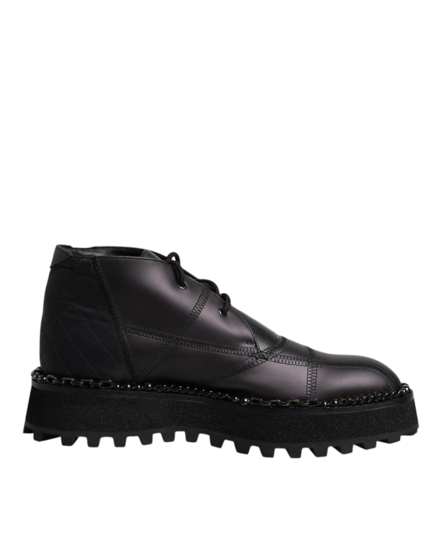 Dolce & Gabbana Schwarze Leder Schnürstiefeletten Schuhe