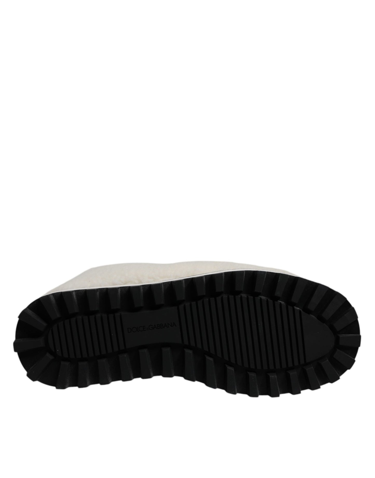 Dolce & Gabbana Weiße Plüsch Logo Gepolsterte Mittlere Wadenstiefel Schuhe