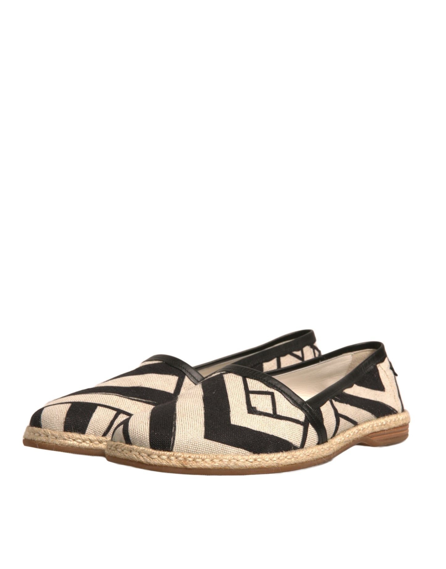 Dolce & Gabbana Schwarz Weiß Streifen Slip On Espadrille Schuhe