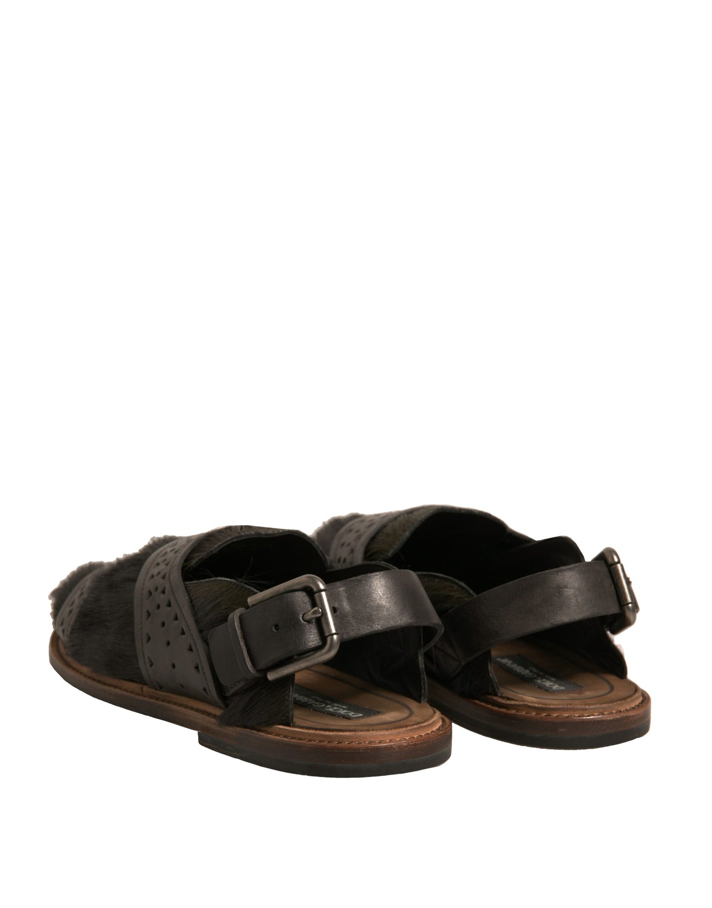 Dolce & Gabbana Grüne Gazelle Haar Leder Flats Sandalen Schuhe