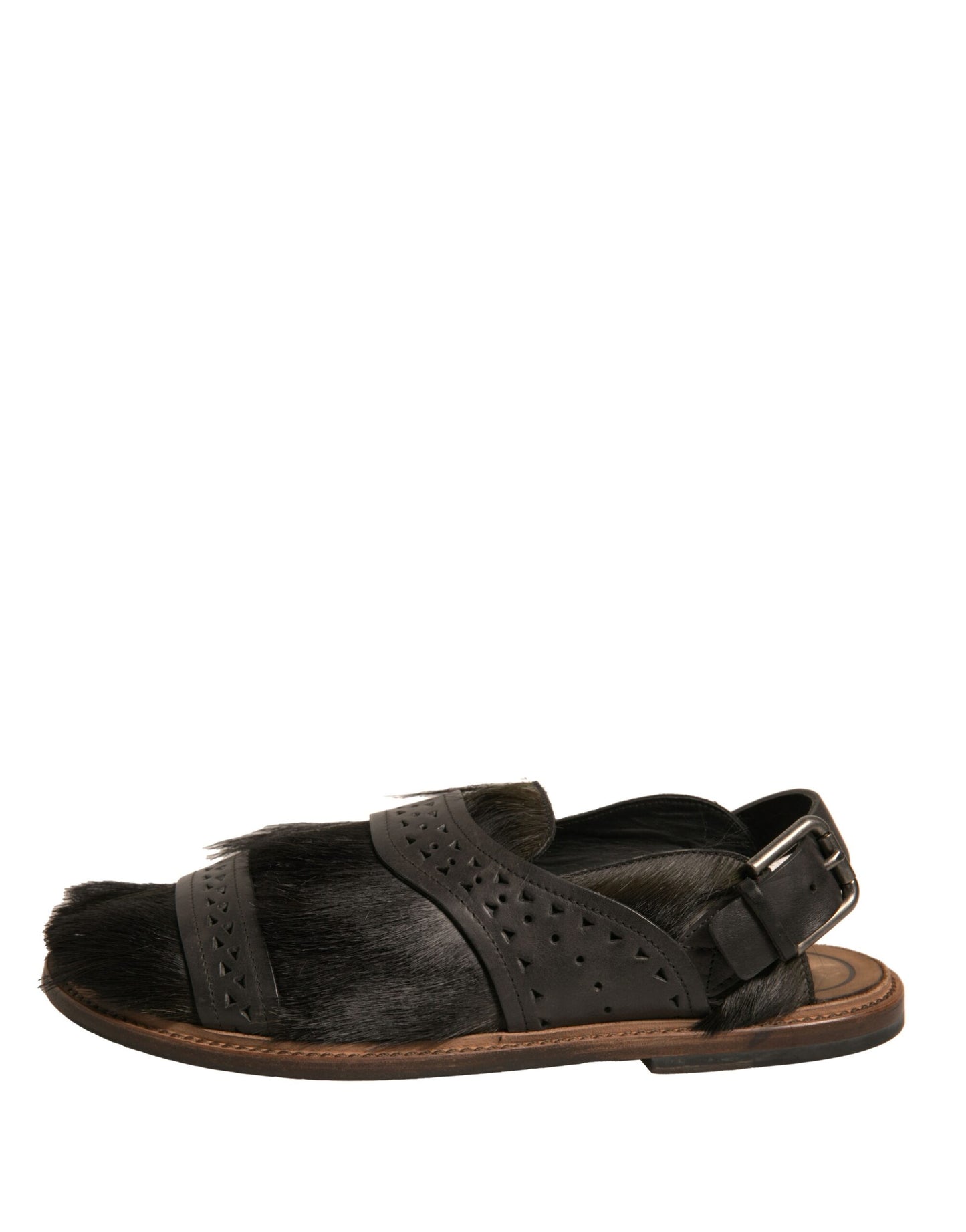 Dolce & Gabbana Grüne Gazelle Haar Leder Flats Sandalen Schuhe