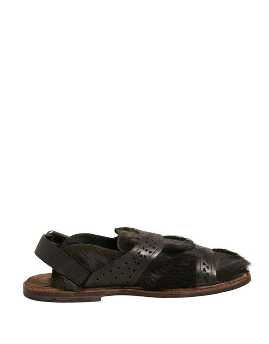 Dolce & Gabbana Grüne Gazelle Haar Leder Flats Sandalen Schuhe