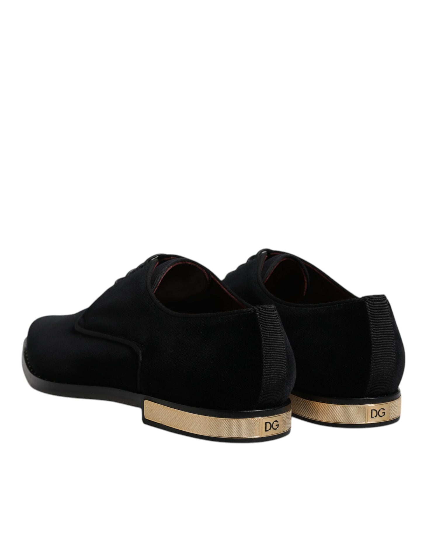 Dolce & Gabbana Schwarze Samt-Baumwoll-Spitzen-Derby-Schuhe