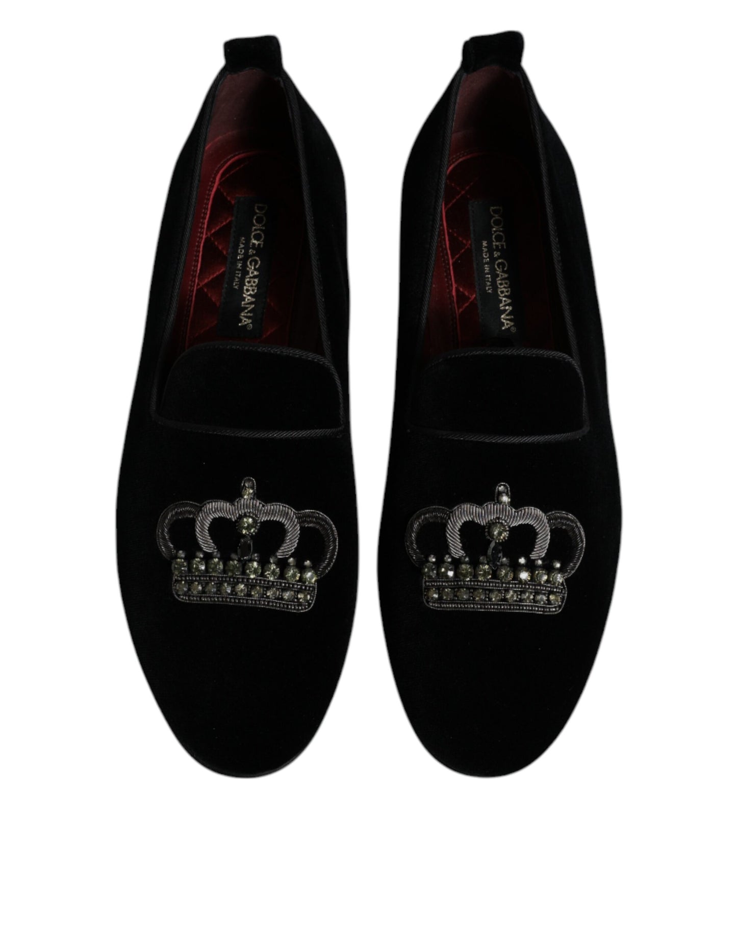 Dolce & Gabbana Schwarzer Samt Kristallkrone Loafers Formelle Kleid Schuhe