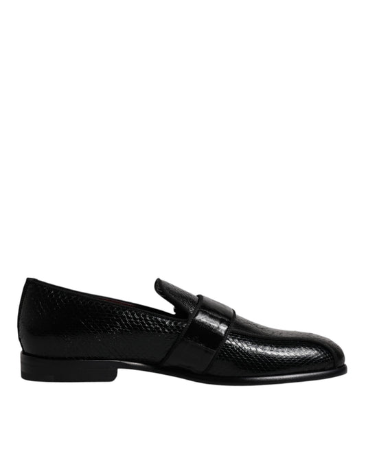 Dolce & Gabbana Schwarze Exotische Leder DG Logo Loafers Formelle Anzugschuhe