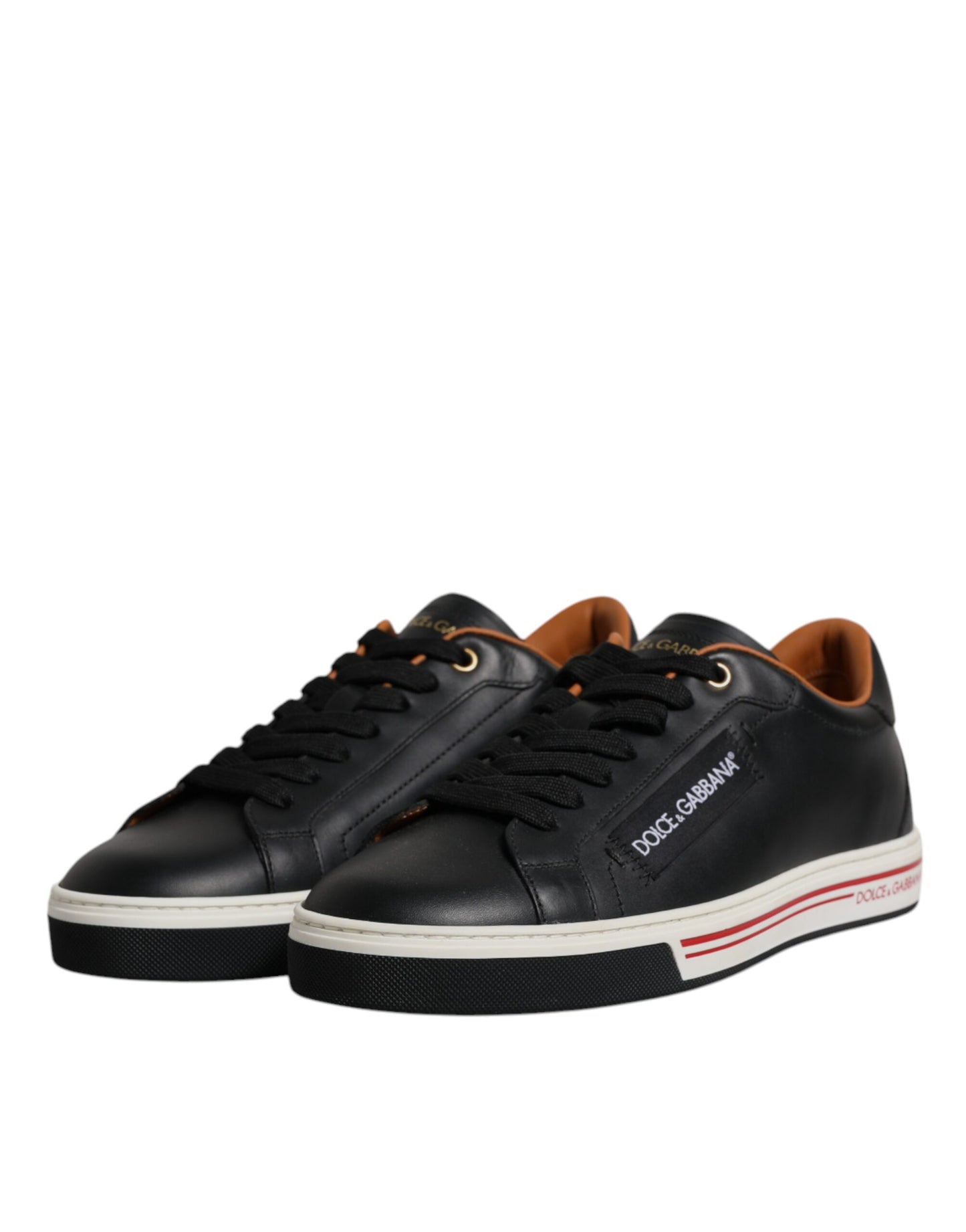 Dolce & Gabbana Schwarz Leder Low Top Männer Turnschuhe Schuhe