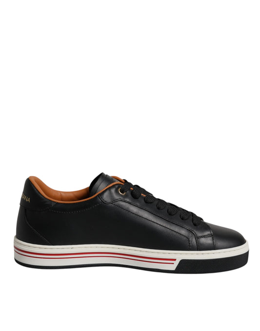 Dolce & Gabbana Schwarz Leder Low Top Männer Turnschuhe Schuhe