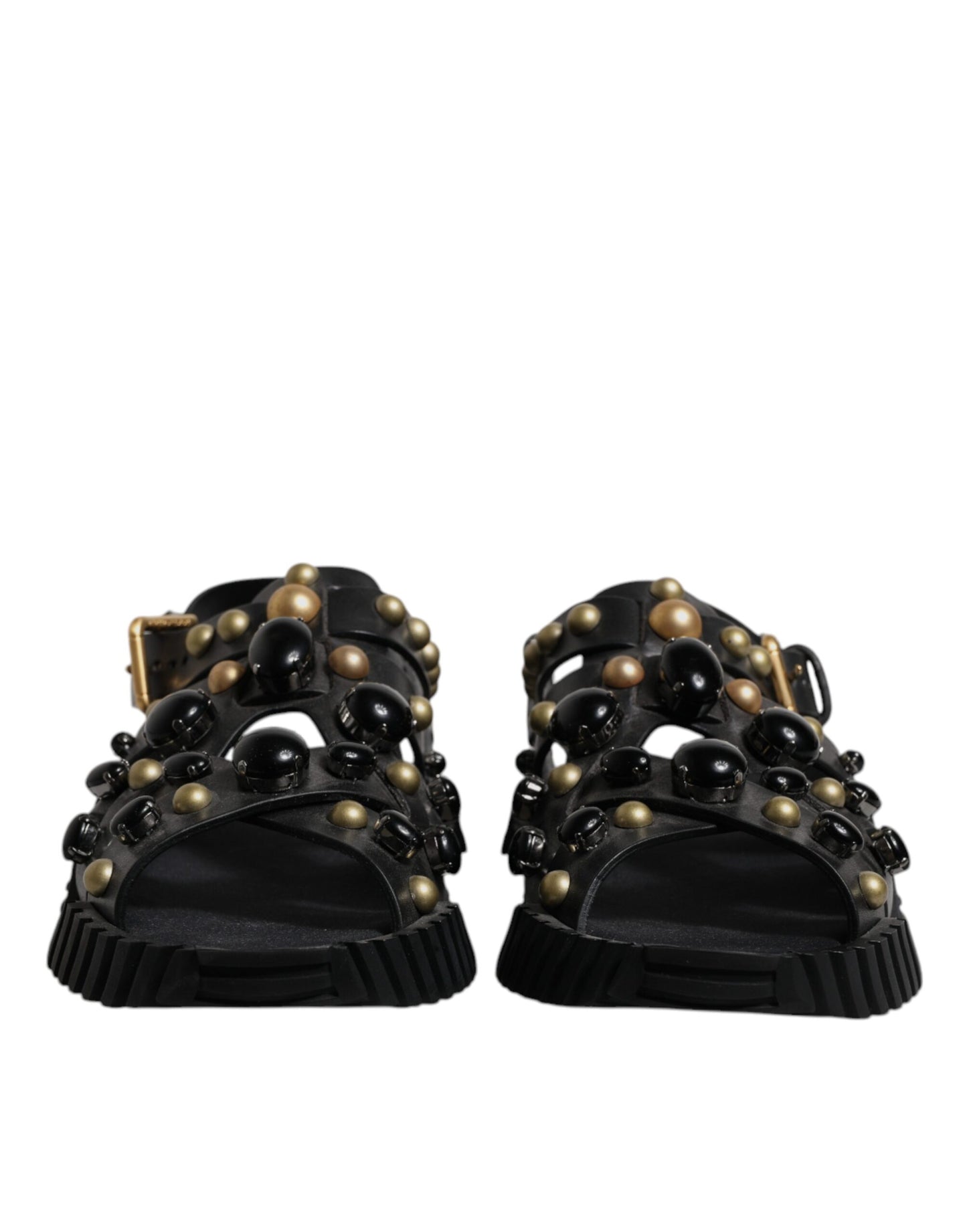 Dolce & Gabbana Schwarze Leder Nieten-Sandalen Schuhe