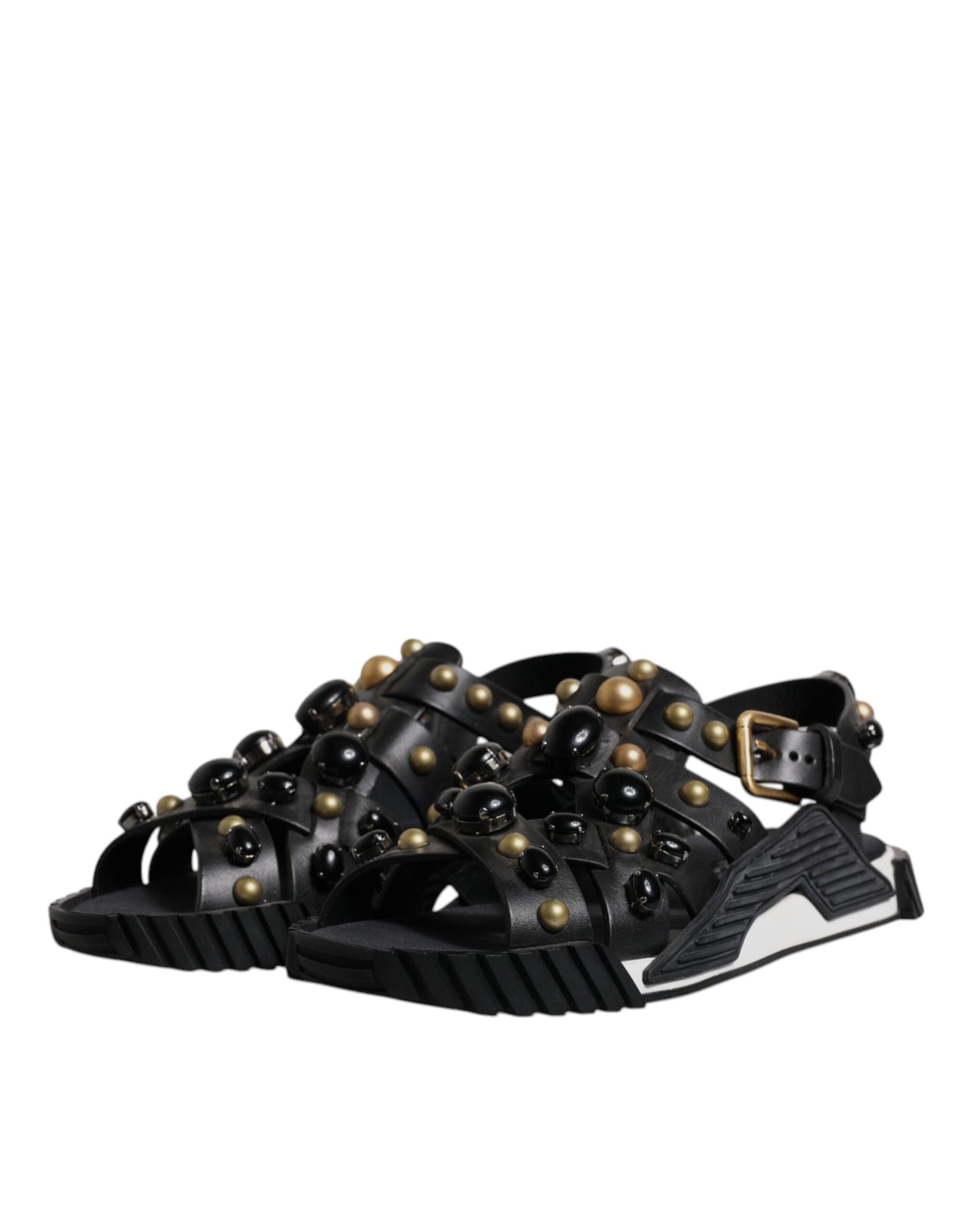 Dolce & Gabbana Schwarze Leder Nieten-Sandalen Schuhe