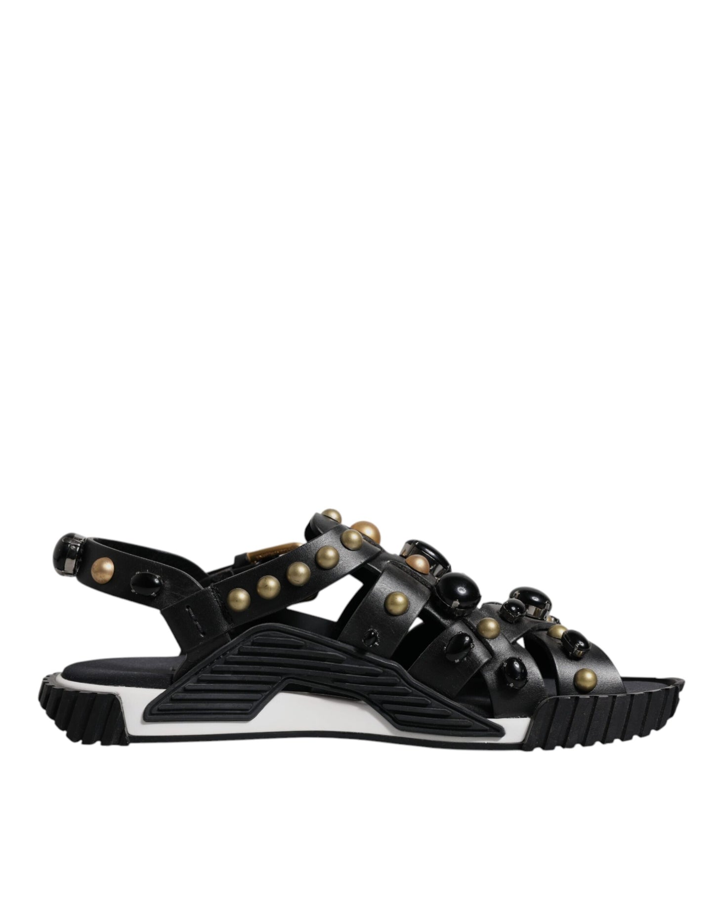 Dolce & Gabbana Schwarze Leder Nieten-Sandalen Schuhe