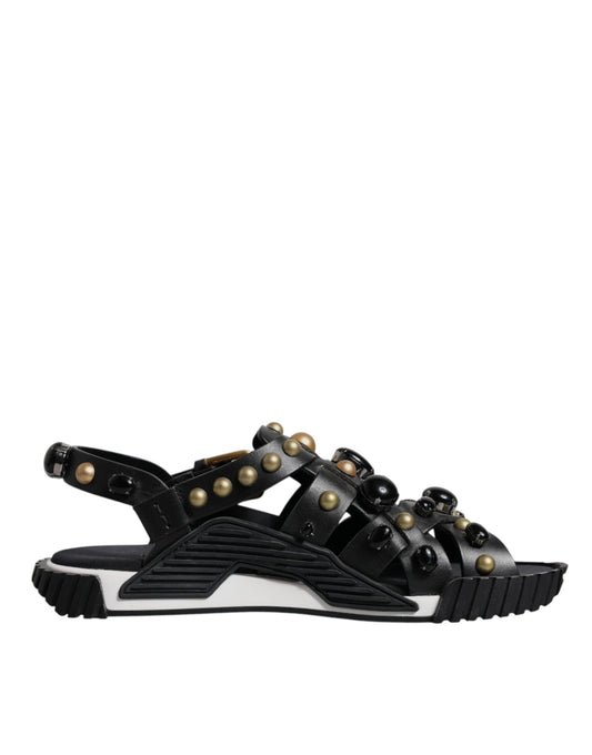 Dolce & Gabbana Schwarze Leder Nieten-Sandalen Schuhe