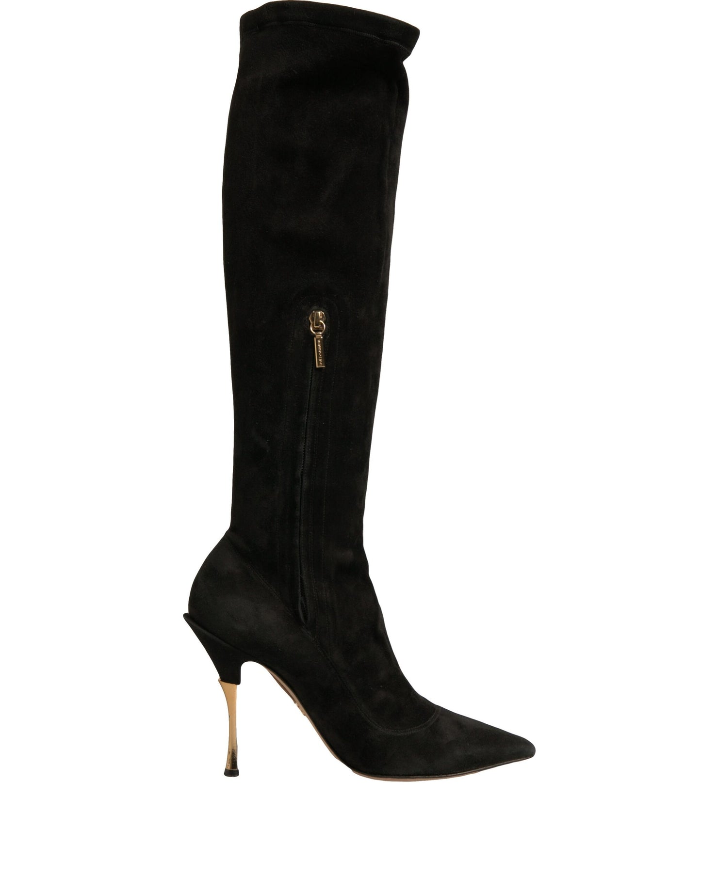 Dolce & Gabbana Schwarze Wildleder Stiletto Kniehohe Stiefel Schuhe