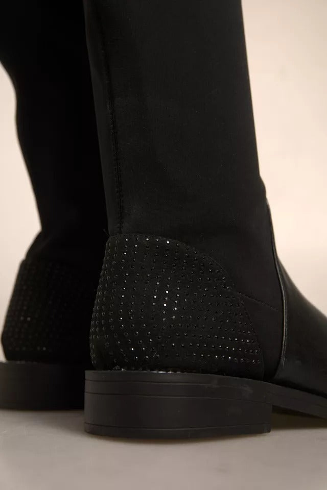 MY TWIN Schwarz Leder Wildleder Flats Hohe Stiefel Schuhe