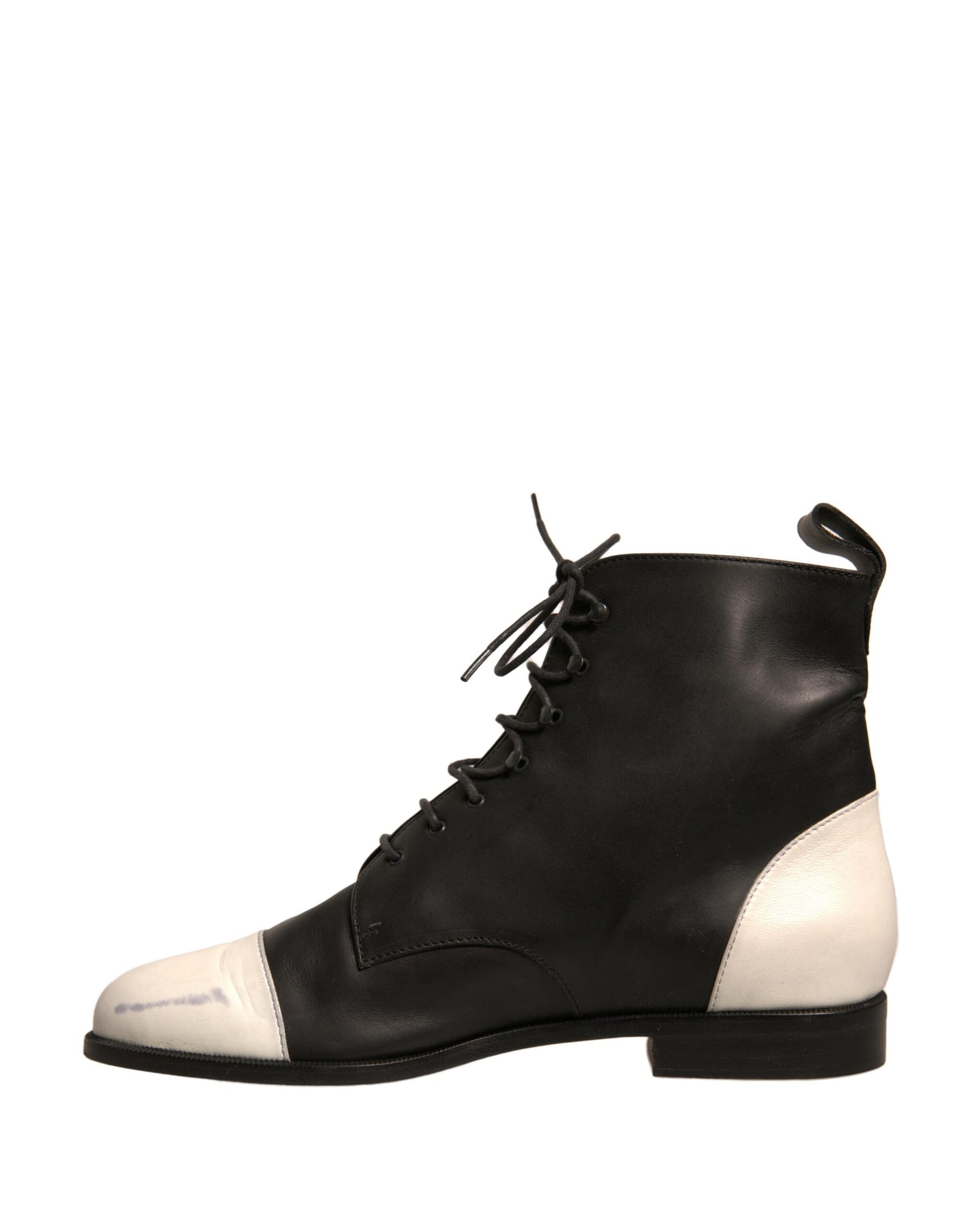 Sergio Rossi Schwarz Weiß Leder Lace Up Flats Ankle Boots Schuhe