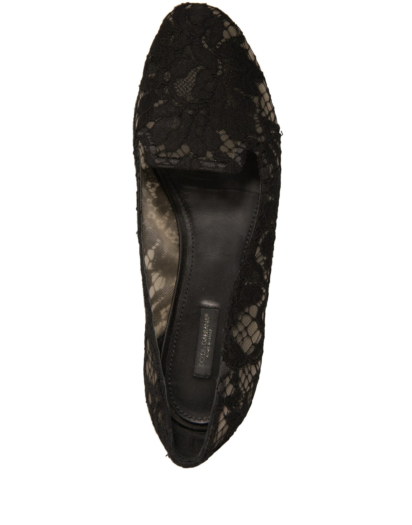 Dolce & Gabbana Schwarz Taormina Spitze Slip On Flats Schuhe