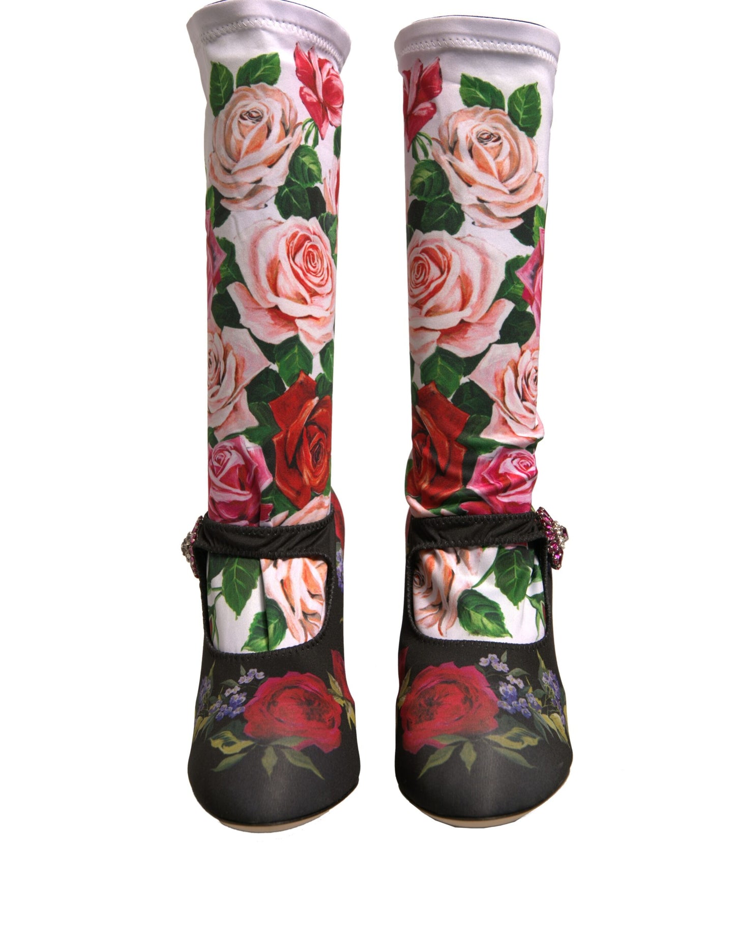 Dolce & Gabbana Schwarz Floral Socken Kristall Stiefel Jersey Schuhe