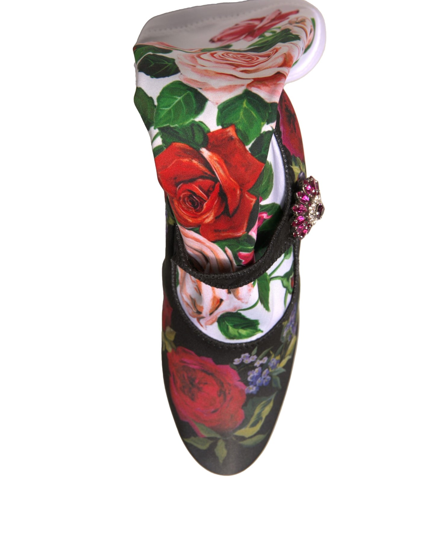 Dolce & Gabbana Schwarz Floral Socken Kristall Stiefel Jersey Schuhe