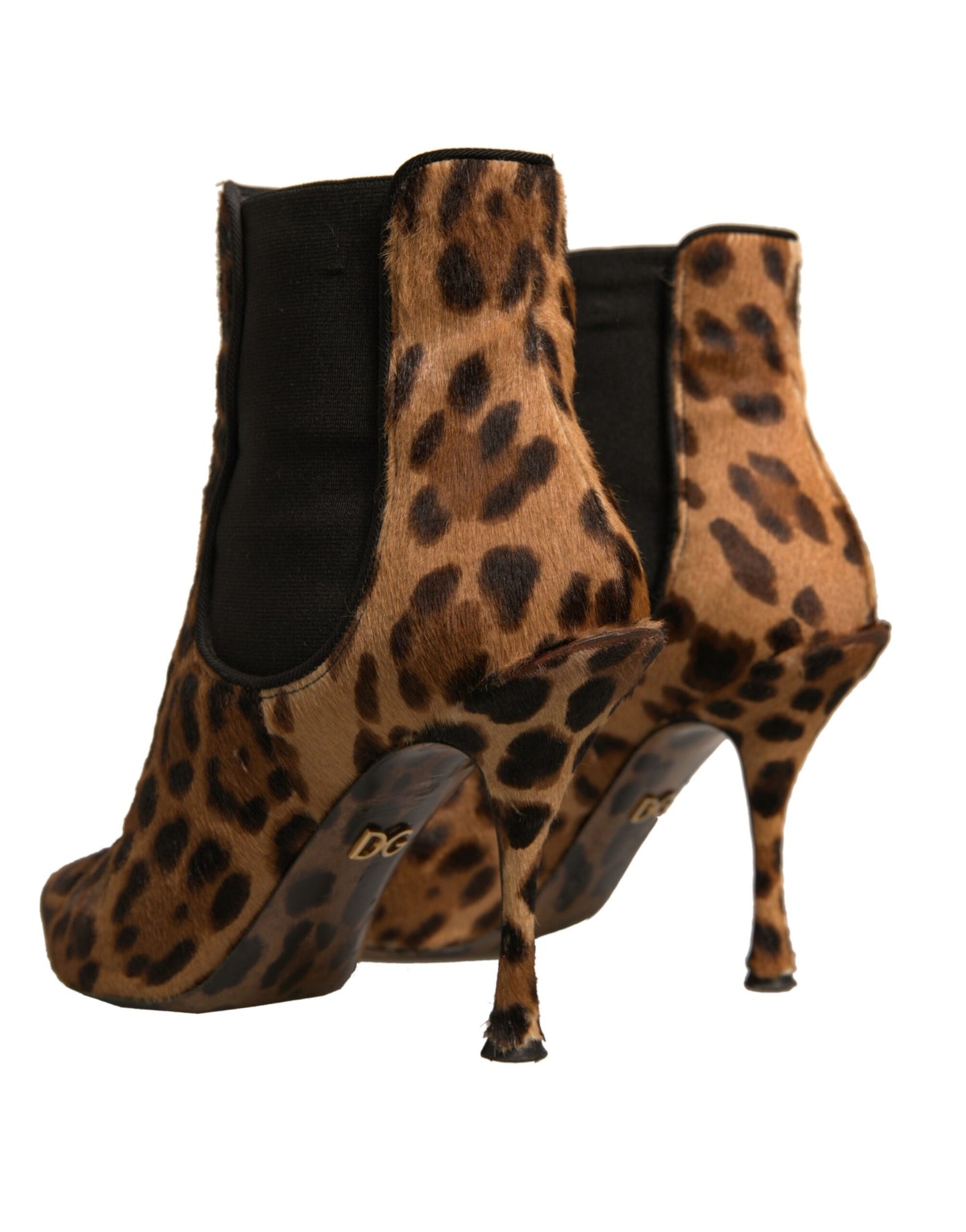 Dolce & Gabbana Braun Leopard Leder Stretch Heels Stiefel Schuhe