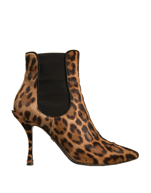 Dolce & Gabbana Braun Leopard Leder Stretch Heels Stiefel Schuhe