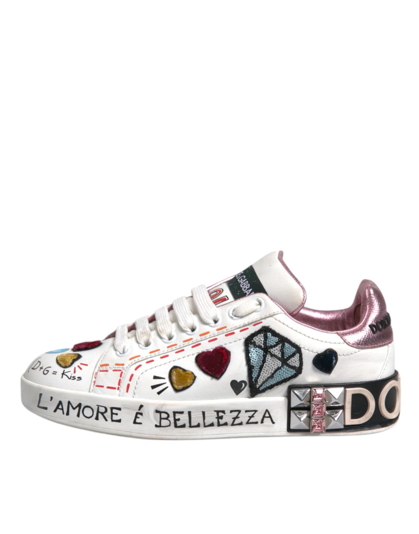 Dolce & Gabbana Weiß Pailletten Kristall Low Top Turnschuhe Schuhe