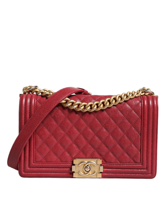 Chanel Mittlere Umhängetasche aus rotem Lammleder mit doppelter Goldkette