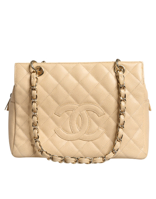 Chanel Beige Kaviar De Coco Kette Leder Geldbörse Tasche