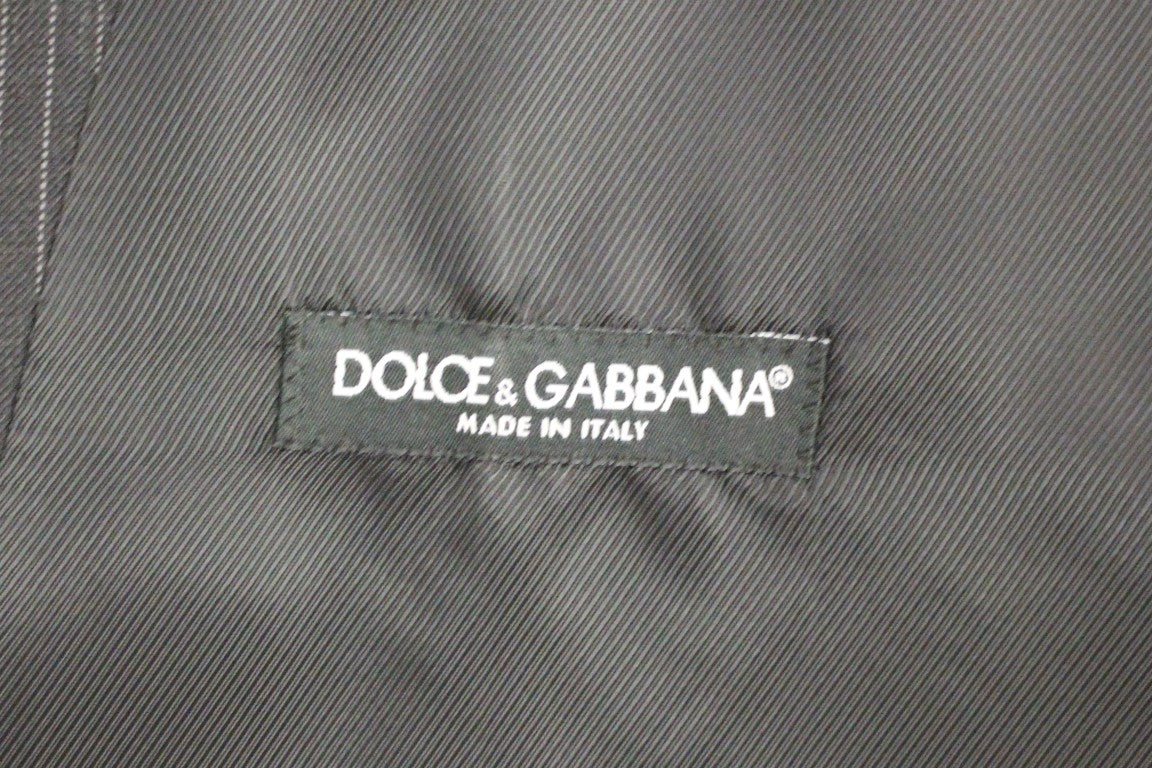 Dolce & Gabbana Graue gestreifte einreihige Wollweste