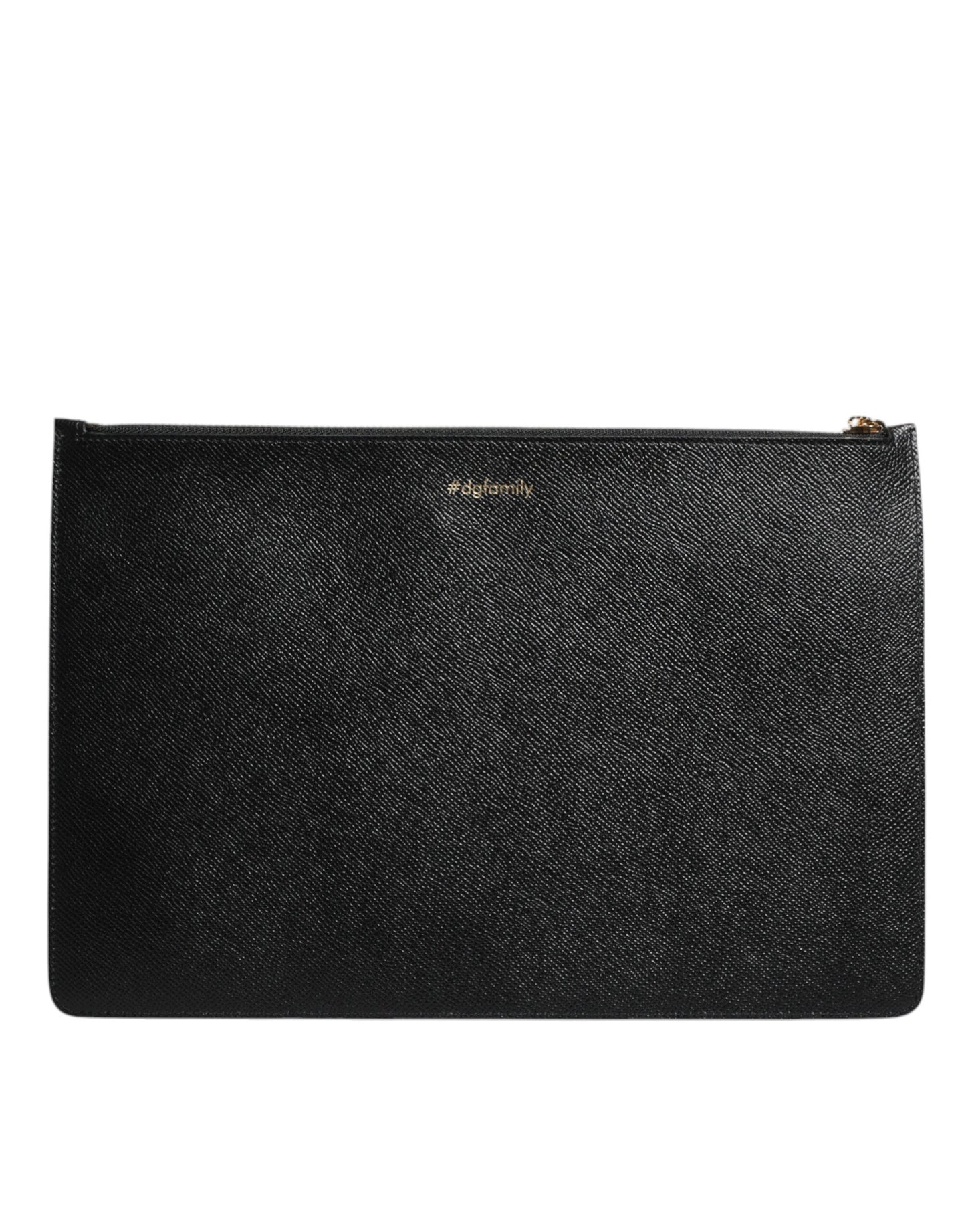 Dolce & Gabbana Schwarzes Leder #DGFAMILY verschönert Männer Zip Pouch Tasche