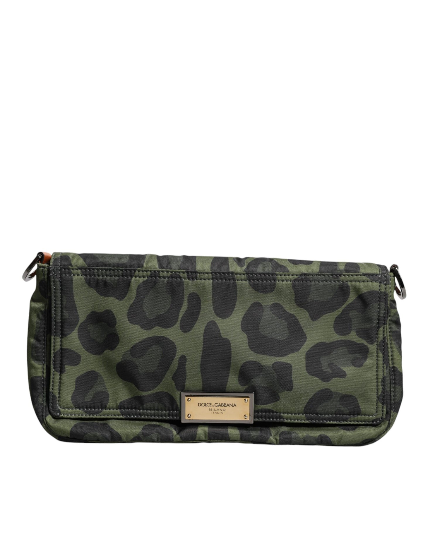 Dolce & Gabbana Grüne Nylon Leopard Print Shell Messenger Crossbody Tasche