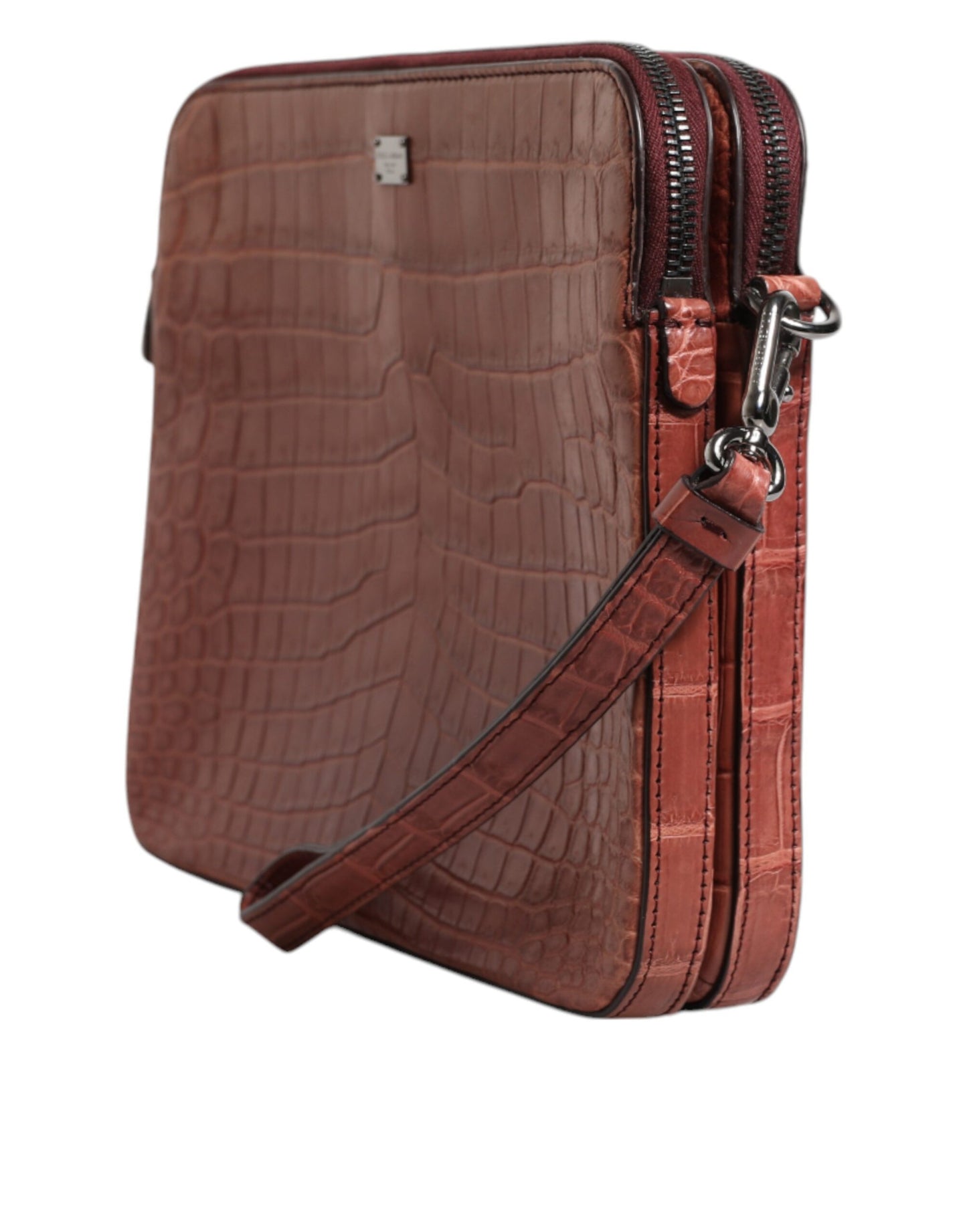 Dolce & Gabbana Bordeaux Krokoleder Logo-Plakette Herren Aktentasche Tasche