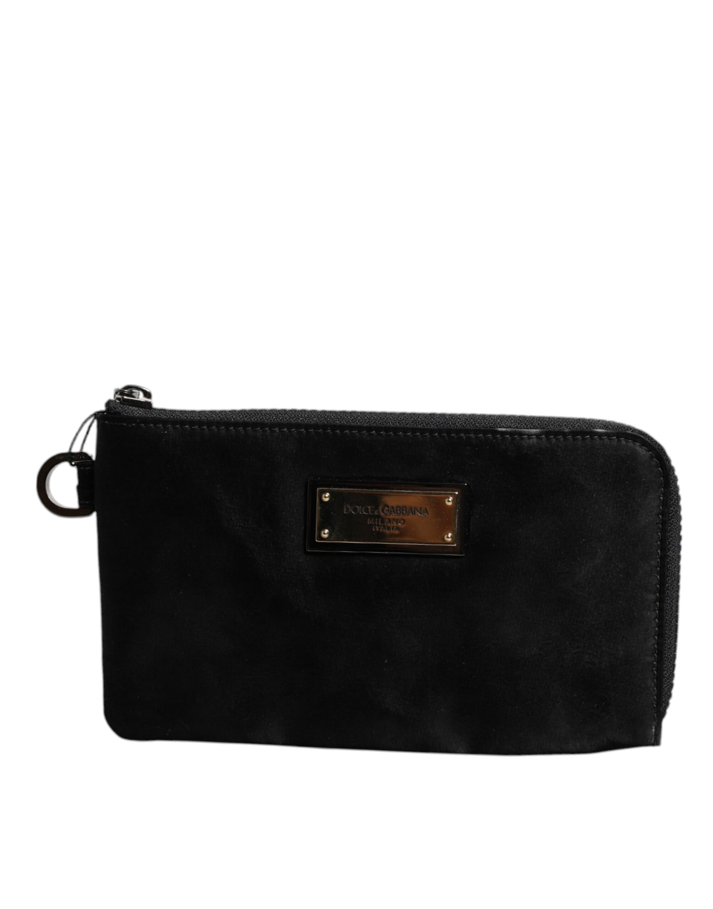 Dolce & Gabbana Schwarzes Nylon Logo Plaque Schlüsselanhänger Tasche Clutch