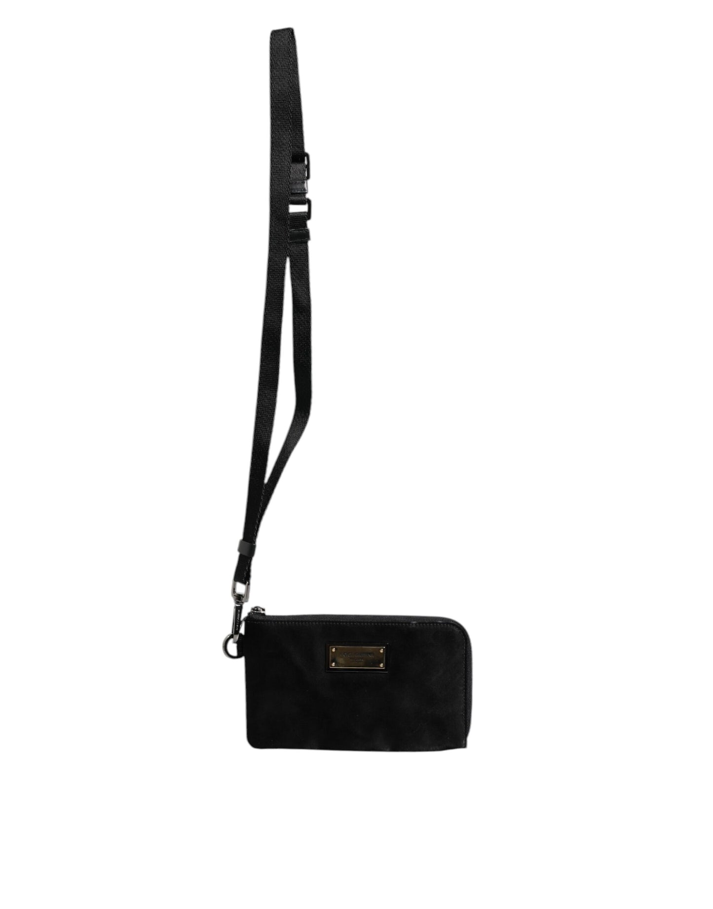 Dolce & Gabbana Schwarzes Nylon Logo Plaque Schlüsselanhänger Tasche Clutch