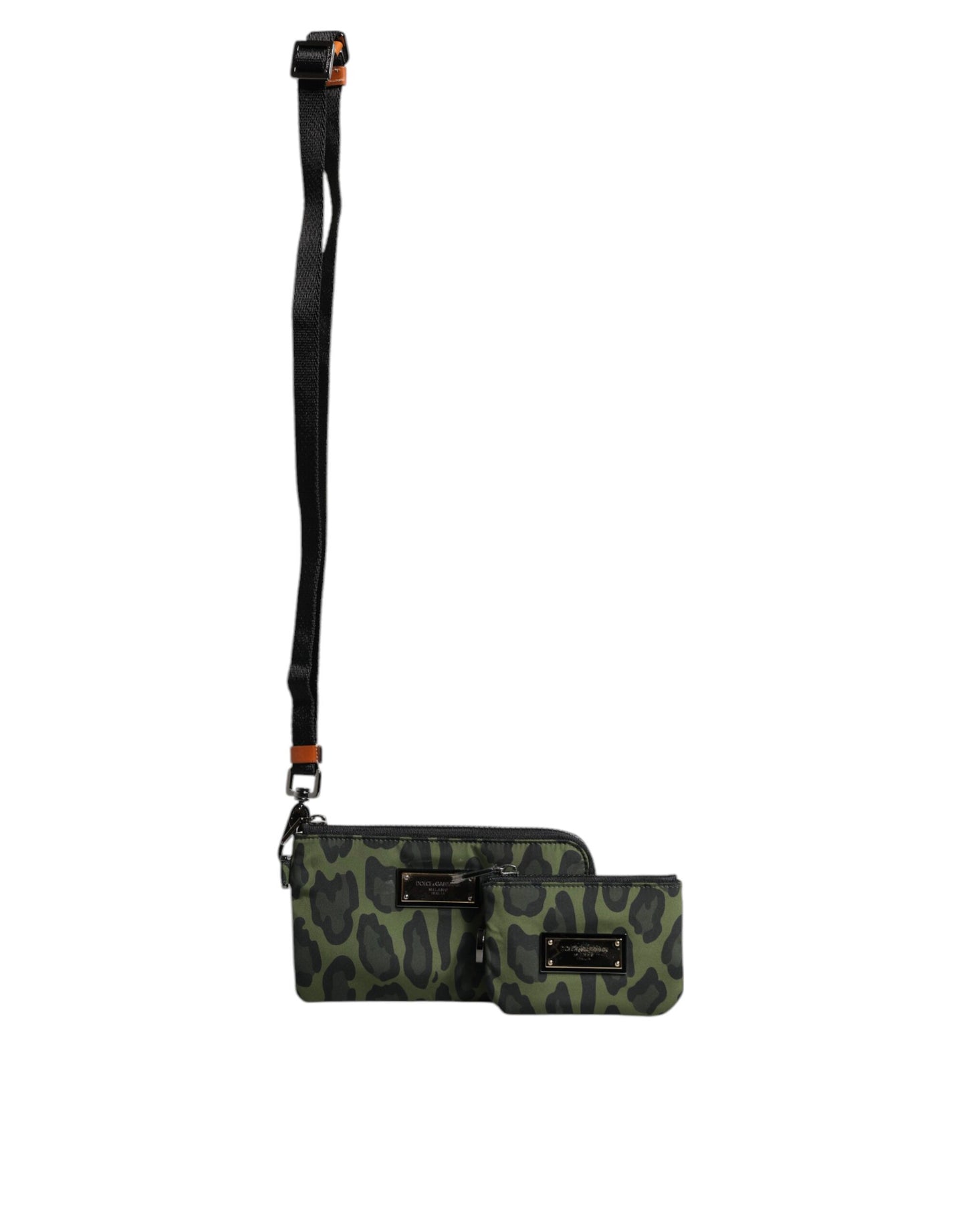 Dolce & Gabbana Grüne Leopardenleder-Logo-Plakette Multifunktions-Kit-Tasche