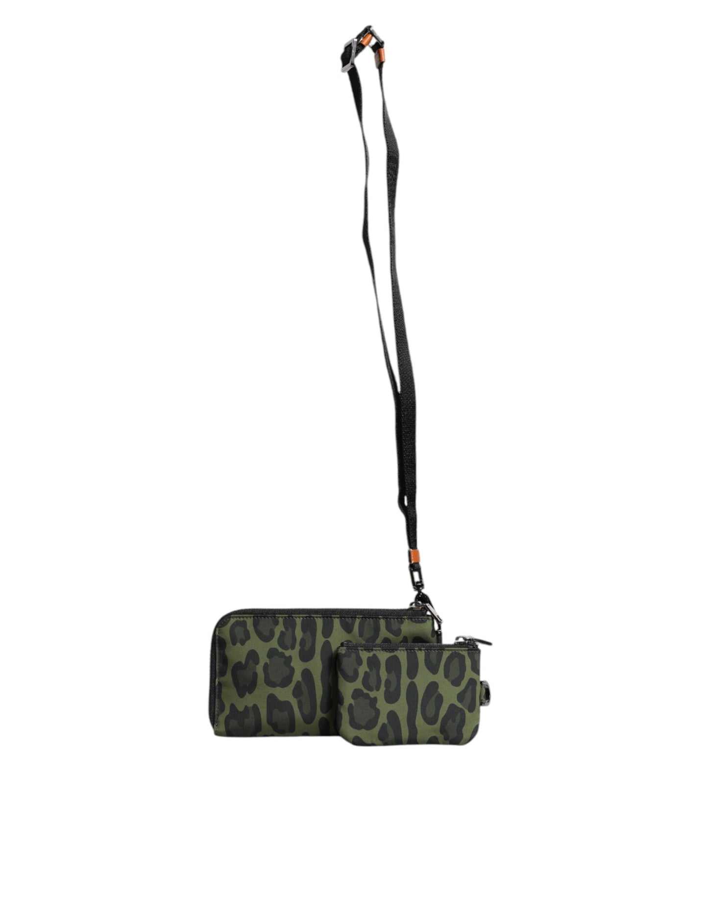 Dolce & Gabbana Grüne Leopardenleder-Logo-Plakette Multifunktions-Kit-Tasche