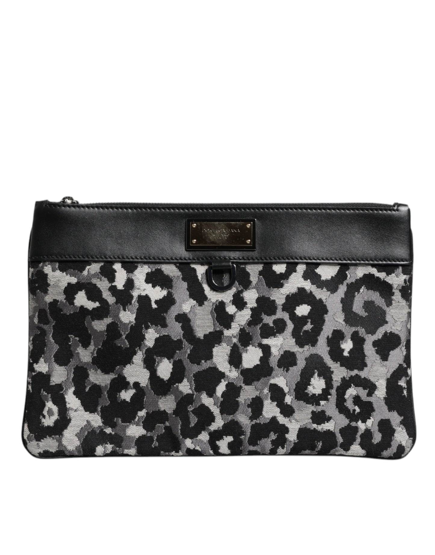 Dolce & Gabbana Mehrfarbige Leopard-Jacquard-Logo-Plakette Herren-Beuteltasche