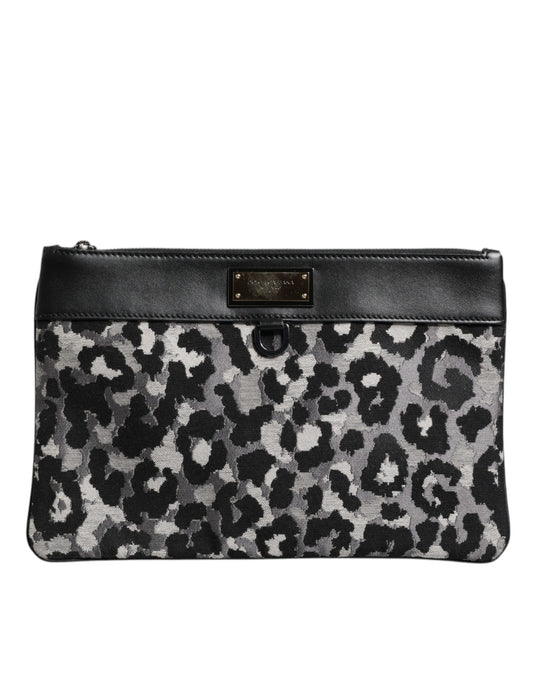 Dolce & Gabbana Mehrfarbige Leopard-Jacquard-Logo-Plakette Herren-Beuteltasche