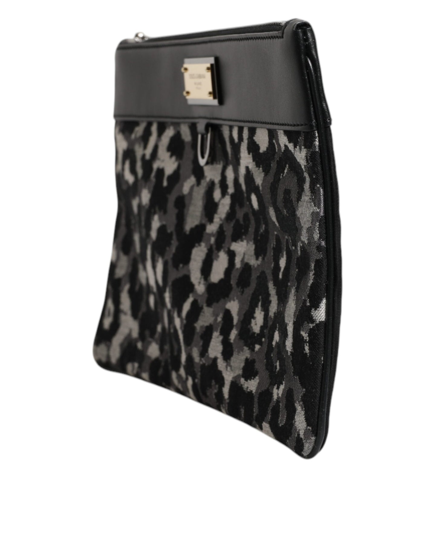 Dolce & Gabbana Mehrfarbige Leopard-Jacquard-Logo-Plakette Herren-Beuteltasche