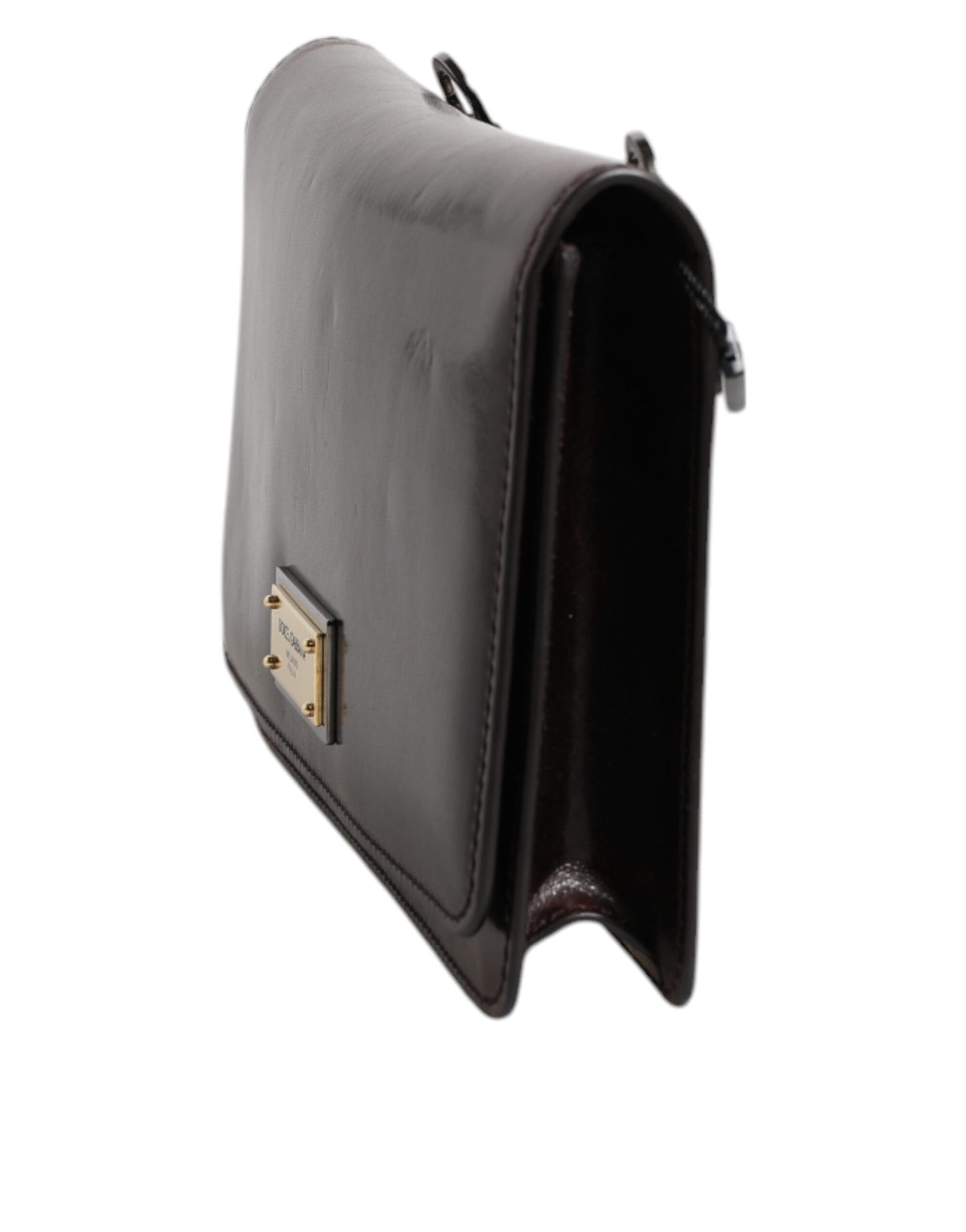 Dolce & Gabbana Maroon Horse Leder Logo Plaque Mini Crossbody Tasche