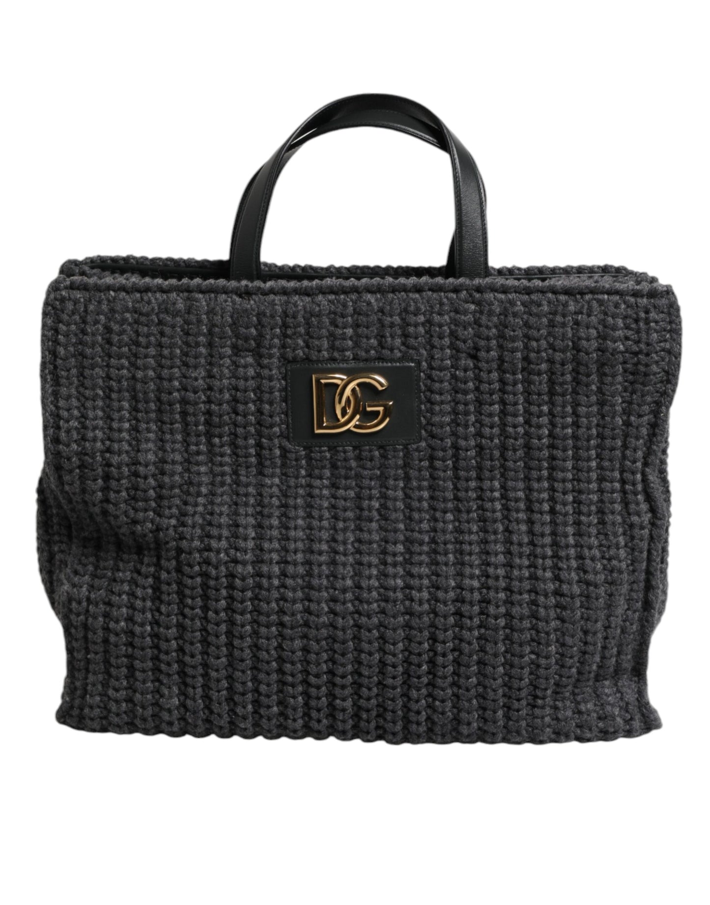 Dolce & Gabbana Schwarze, große, gestrickte Häkel-Schulter-Shopper DG Logo Tasche