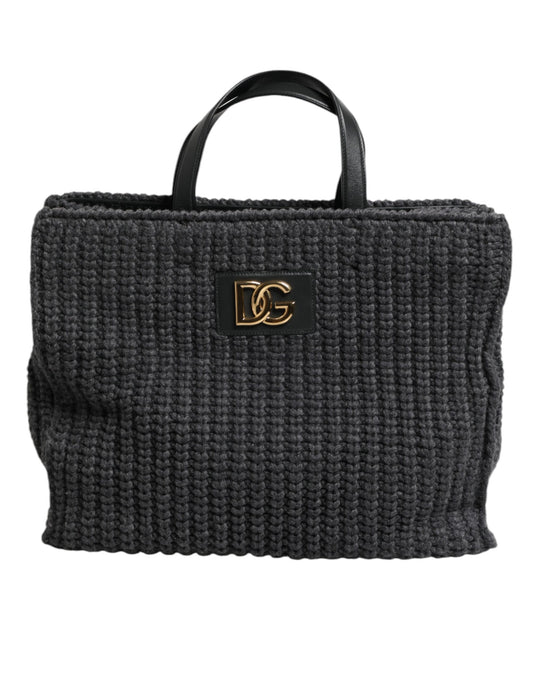 Dolce & Gabbana Schwarze, große, gestrickte Häkel-Schulter-Shopper DG Logo Tasche