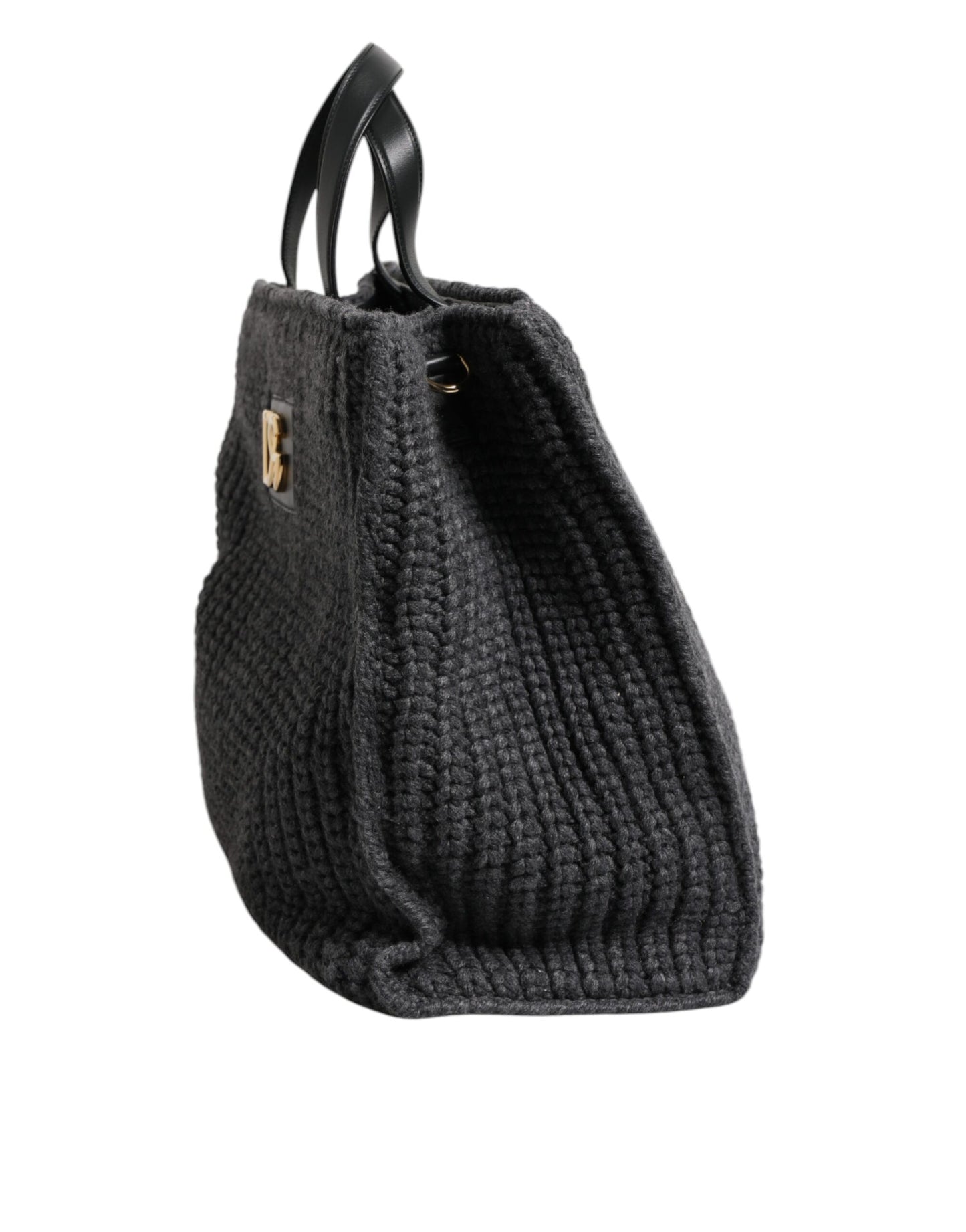 Dolce & Gabbana Schwarze, große, gestrickte Häkel-Schulter-Shopper DG Logo Tasche