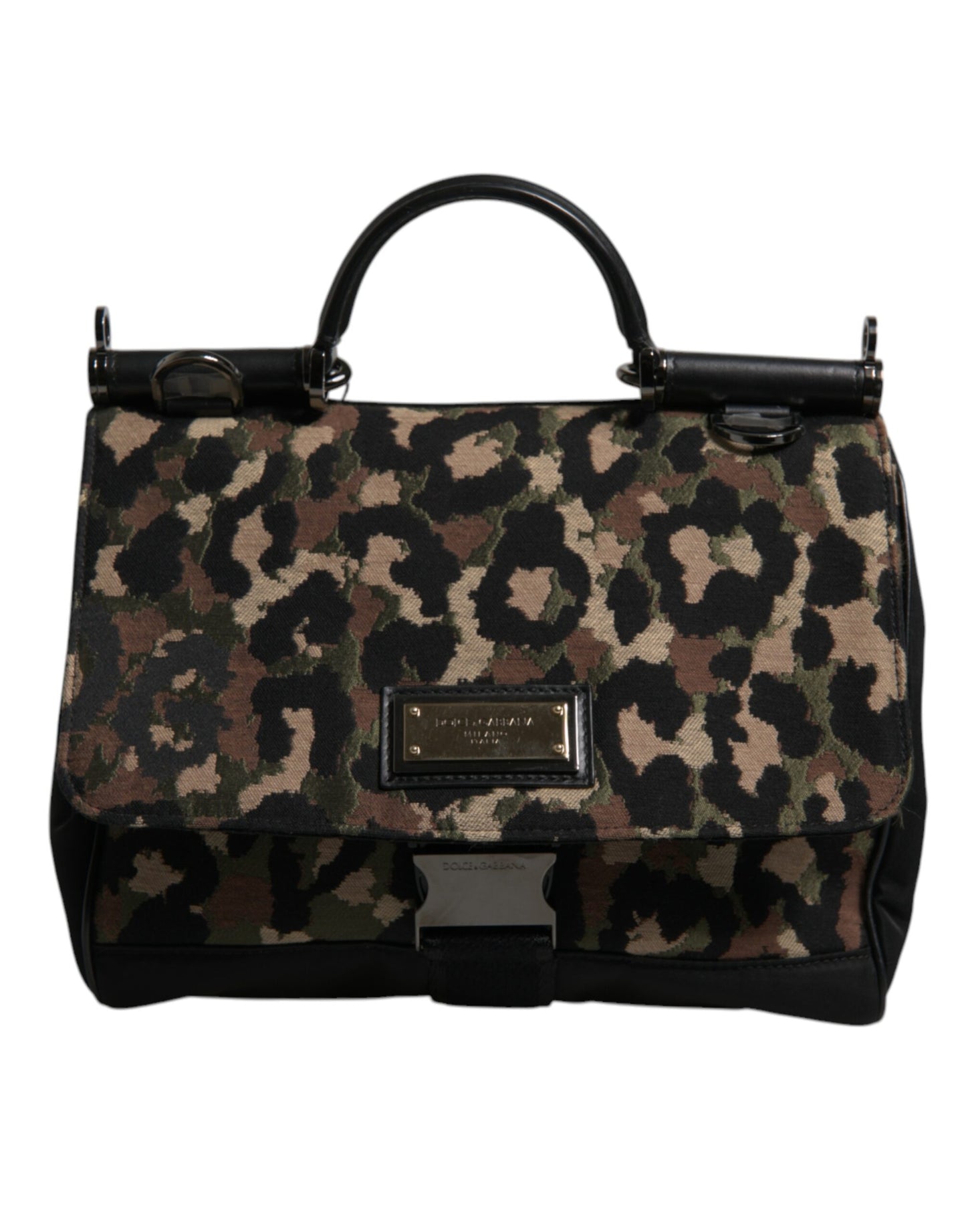Dolce & Gabbana Braune Leopard Print Lacquard Nylon Sicily Tote Bag